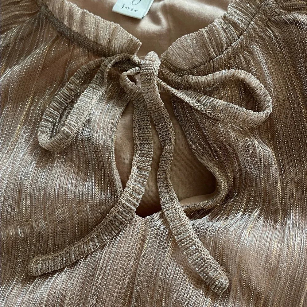JOIE rose gold shimmer metallic pleated smocked sleeve peasant top size medium